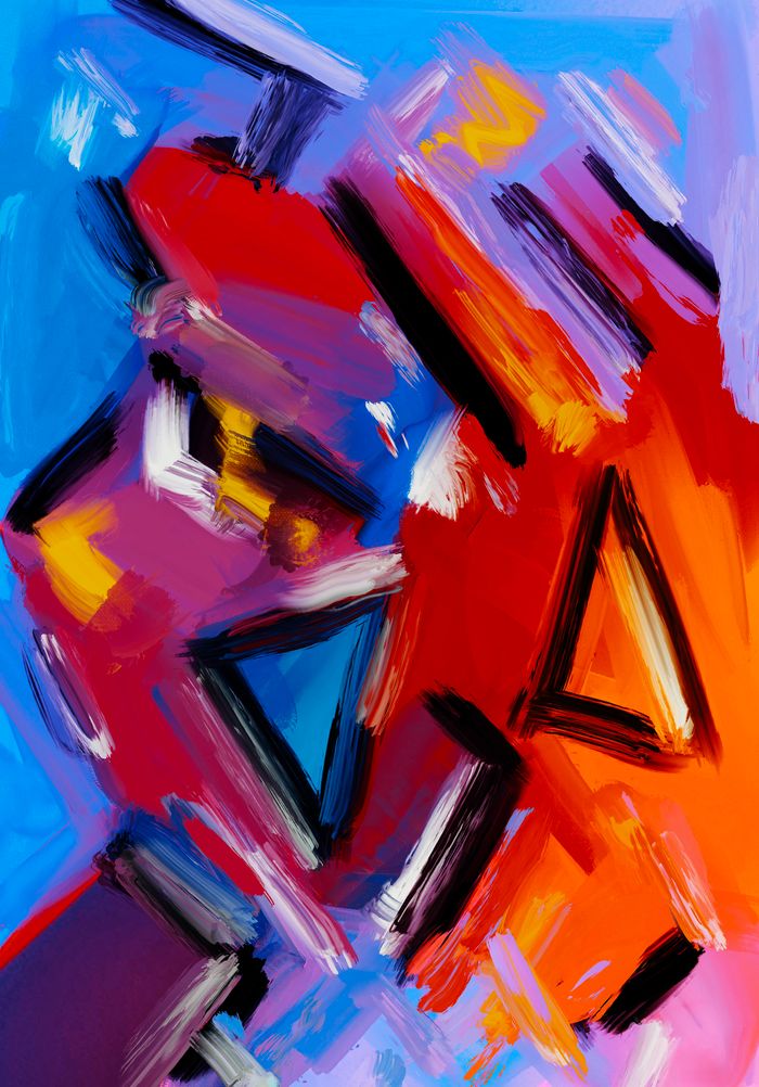Colorful abstract expressionist painting with dynamic brushstrokes.